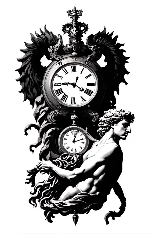 lucky 777, clock, zeus y poseidon tattoo design idea