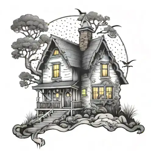 horror house tattoo design idea