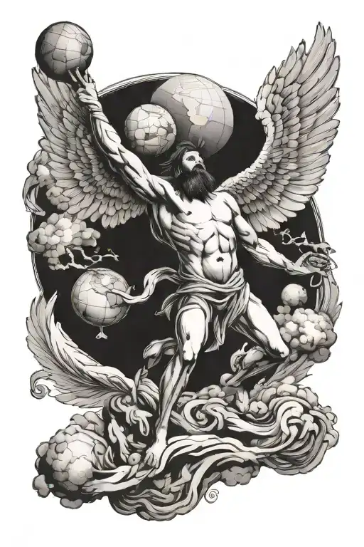 atlas holding the world and icarus falling from sky tattoo design idea