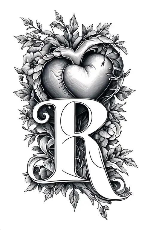 "R k " love heart tattoo design idea