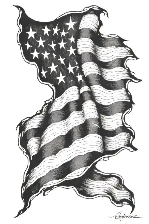 tattered american flag sleeve tattoo design idea