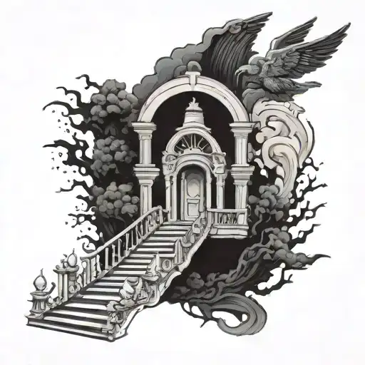 blackout with white stairway to heaven vs hell tattoo design idea
