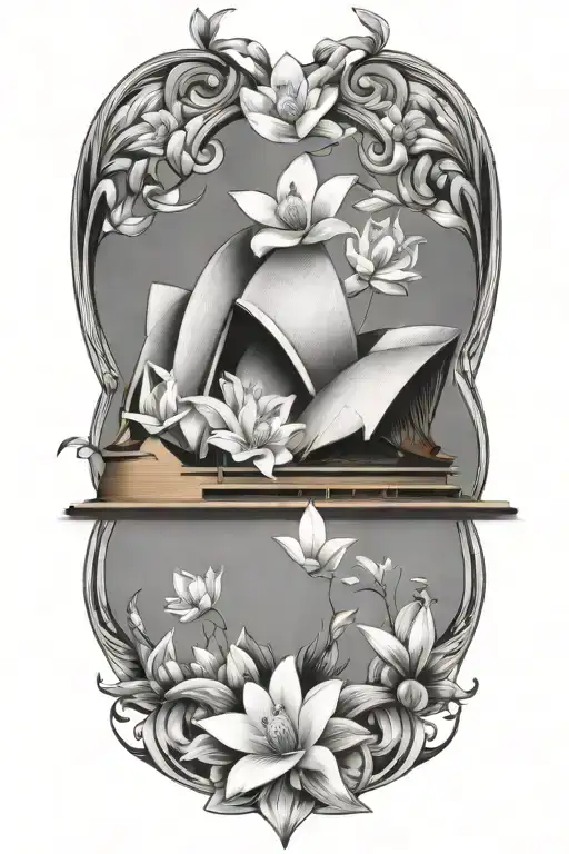 sydney opera house surrounded by aboriginal flowers tattoo design idea