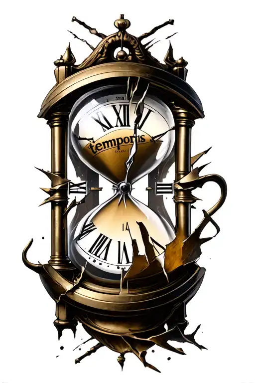 " temporis nullus" hour glass broken clock face tattoo design idea