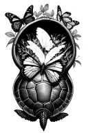 turtle with butterflies inside shell  tattoo design idea