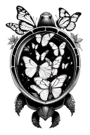 turtle with butterflies inside shell  tattoo design idea