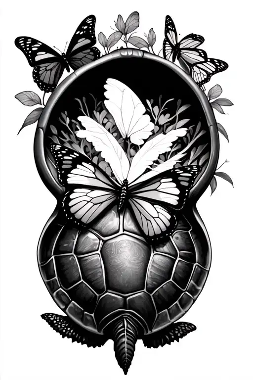 turtle with butterflies inside shell  tattoo design idea