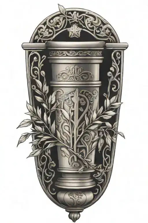 jewish symbols like the torah scrolls mixed with legal motifs like olive branches tattoo design idea