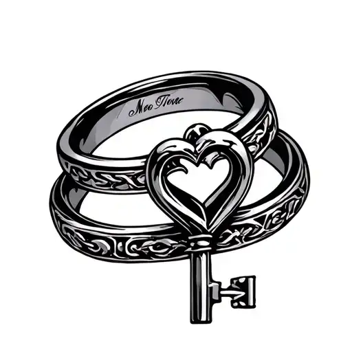 2 wedding rings heart skeleton key unlocking tattoo design idea