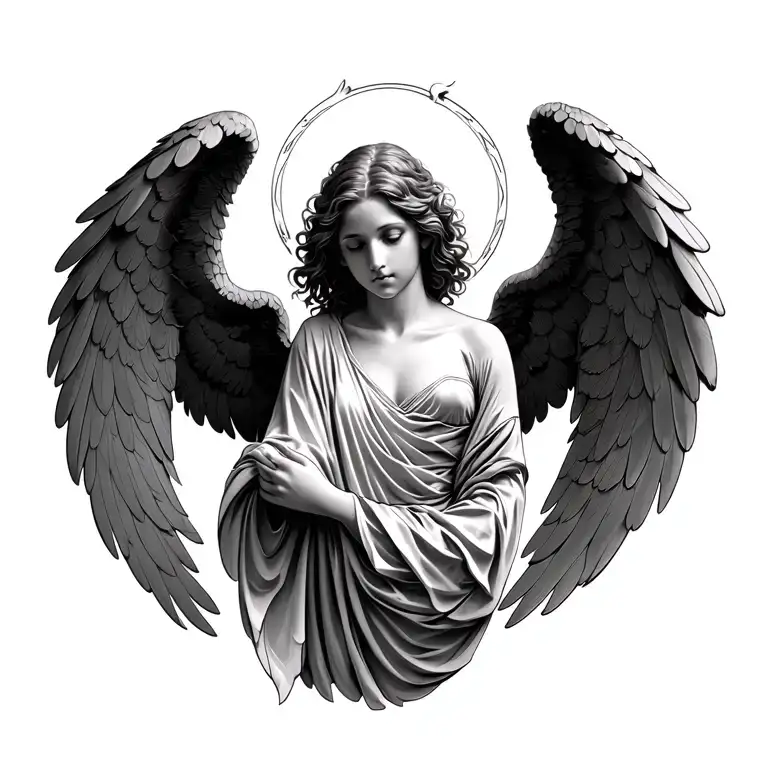 angel with wings spread wide tattoo design idea