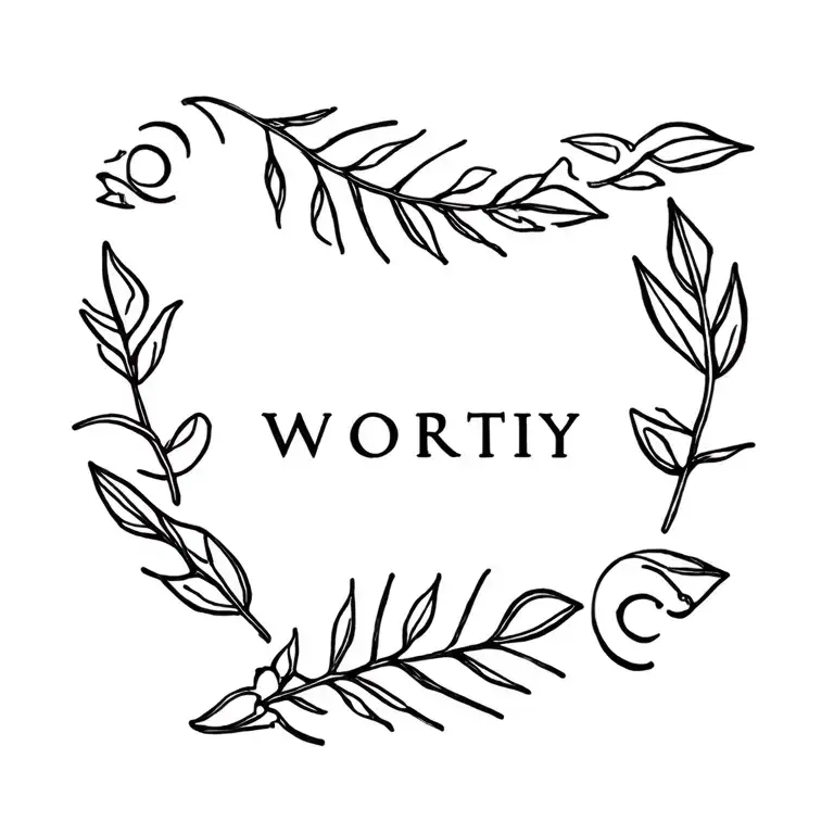 "worthy" Laurel Leaf placed infront tattoo design idea