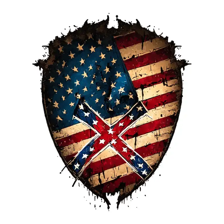 distressed american flag with small confederate square flag in center tattoo design idea
