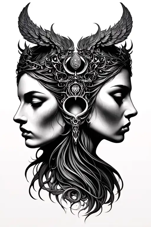 hecate goddess three face morphing tattoo design idea