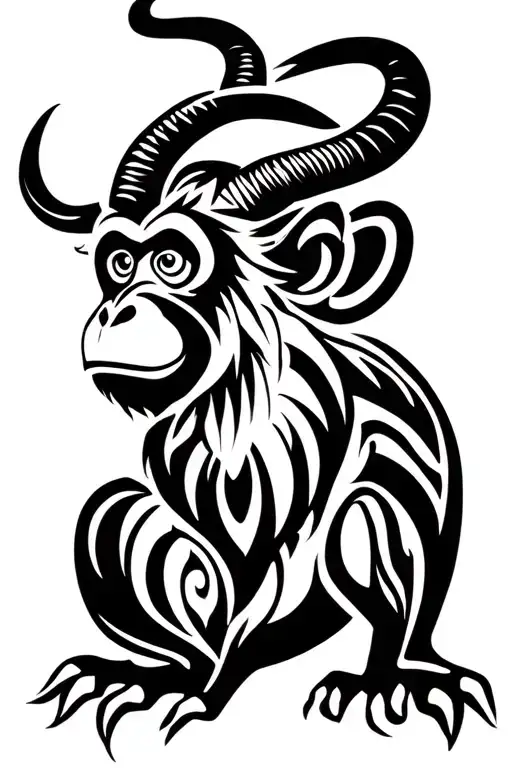 capricorn, monkey tattoo design idea