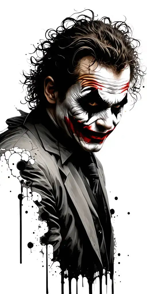 heath ledger as joker trash polka style tattoo design idea