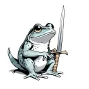 cute frog with little sword in the hand sitting alone tattoo design idea