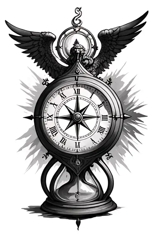 hour glass , compass,clock with st.michael   tattoo design idea