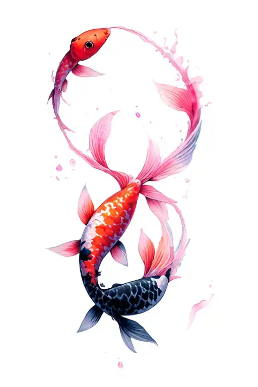 Two koi fish circling each other one pink and one black, the pink Koi fish fins to be as cancer ribbons with orchids tattoo design idea