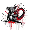 dragon and koala hugging tattoo design idea
