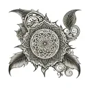 An intricate mandala design incorporating Arabic calligraphy tattoo design idea