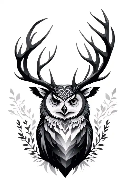 owl, bear,  elk, feminine, geometric and realistic tattoo design idea