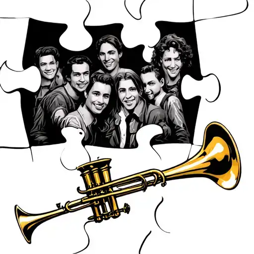 You could make a piece of puzzle that represents a group of friends from a neighborhood murga with a trumpet tattoo design idea