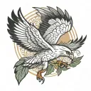 flying white  hawk with leaf tattoo design idea