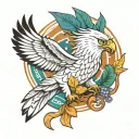 flying white  hawk with leaf tattoo design idea