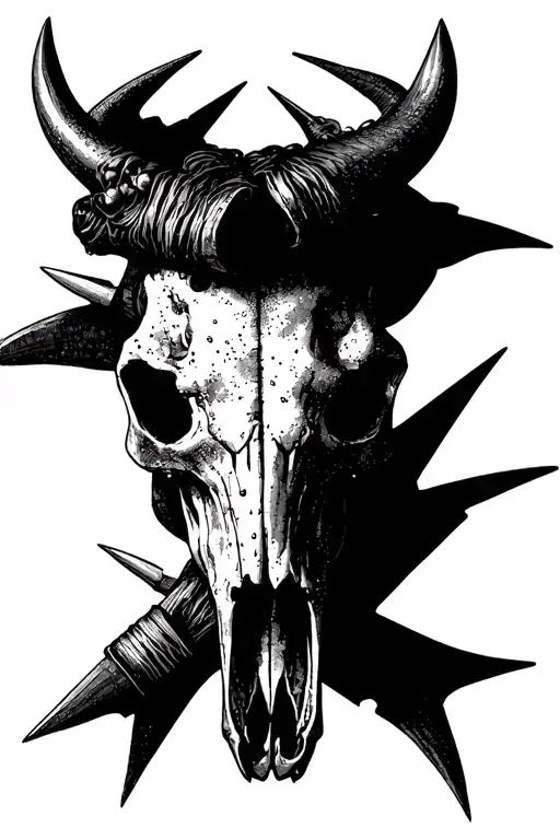 bull skull with spikes crossed over each other tattoo design idea