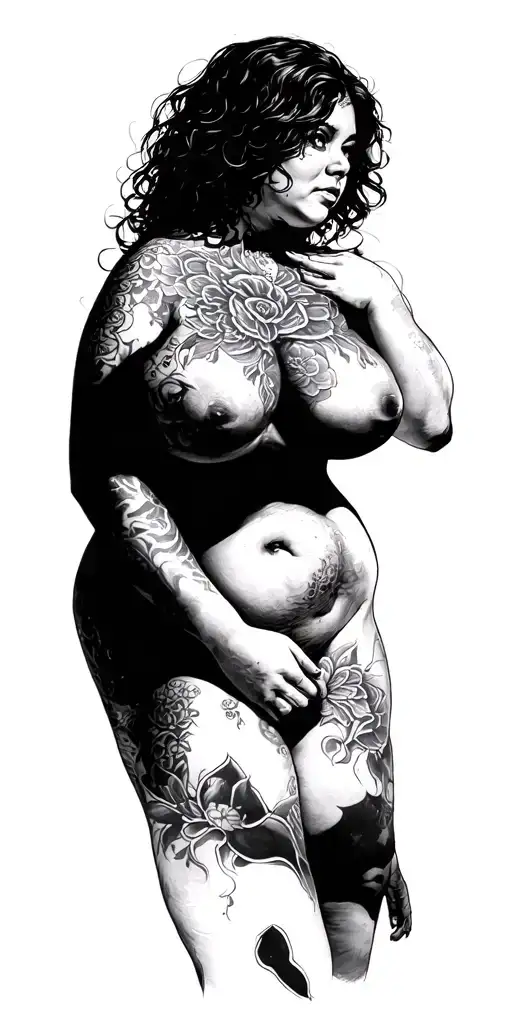 nude bbw white girl  full body  frontal pose tattoo design idea