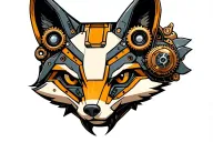 Mechanical Steampunk Robotic Fox head incorporating battery elements tattoo design idea