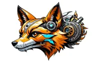 Mechanical Steampunk Robotic Fox head incorporating battery elements tattoo design idea