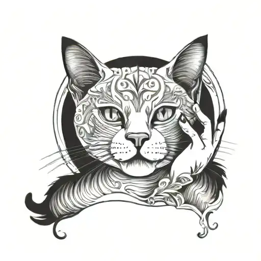 cat with relaxain woman tattoo design idea
