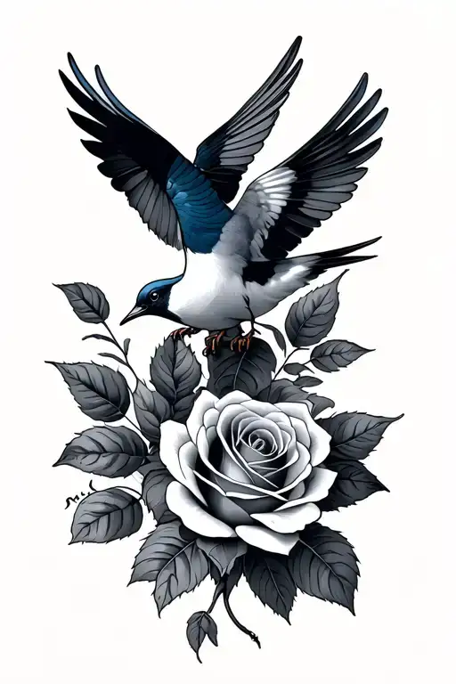Roses with a swallow tattoo design idea
