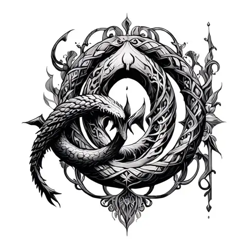 Gothic elaborate Ouroboros tattoo design idea