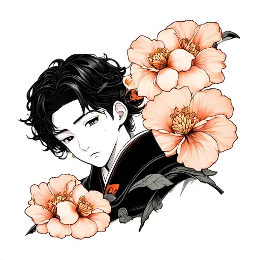 neo traditional Japanese peach boy in peach tattoo design idea