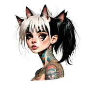 woman punk with gang of cats tattoo design idea