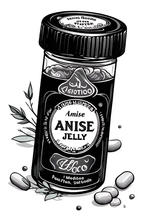 round medicine packaging with the inscription anise jelly tattoo design idea