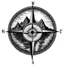 compass, mountains, water, sun, evil eye tattoo design idea