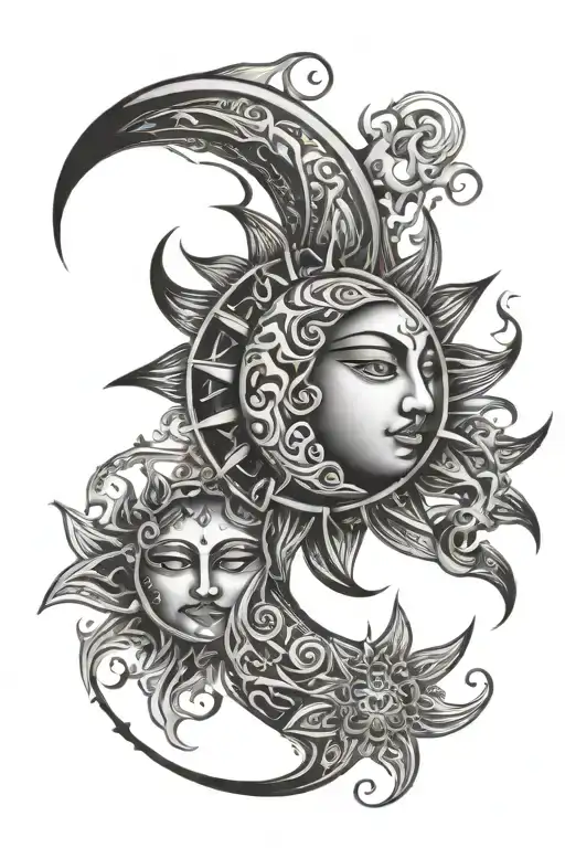 tribal sun moon tattoo design idea