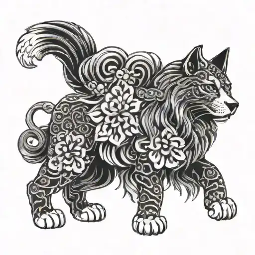 African Lion and fox protection symbol tattoo design idea