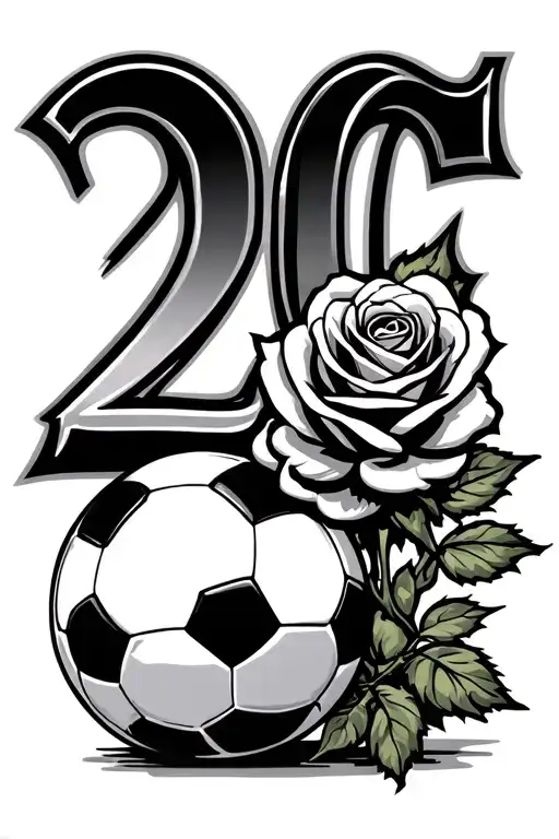 a soccer ball next to the number 20 and a rose tattoo design idea