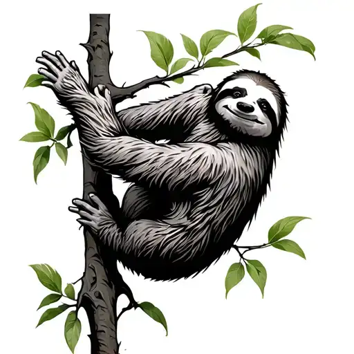 sloth climbing a tree tattoo design idea