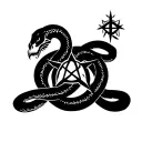 Satanic demonic ouroboros snake with inverted pentagram surrounded tattoo design idea
