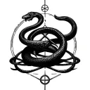 Satanic demonic ouroboros snake with inverted pentagram surrounded tattoo design idea
