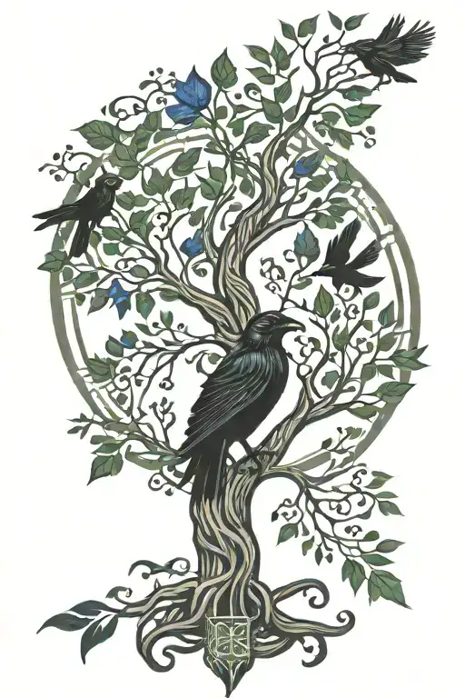 Raven and tree Celtic viking  tattoo design idea