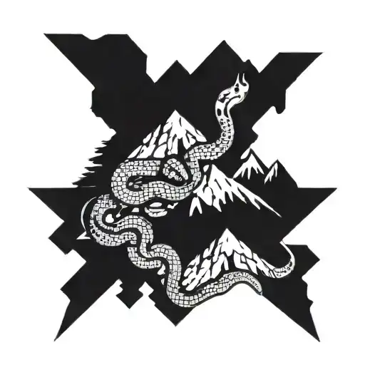 A tattoo design combining mountains and snakes in a blackwork style tattoo design idea