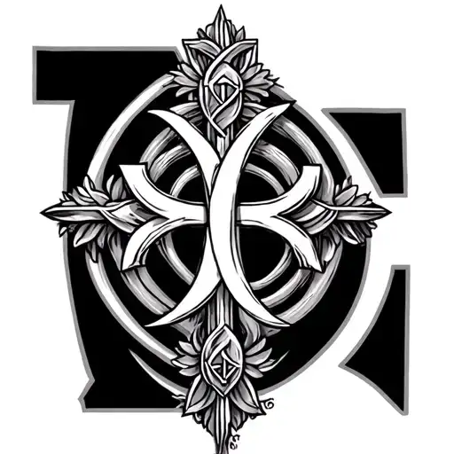 christian cross with 777 symbol intertwined in the cross really small tattoo design idea