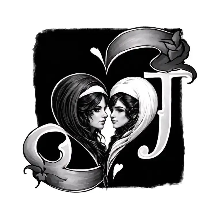 S and J with a heart between them tattoo design idea