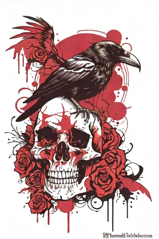 raven on skull edgar allen poe nevermore inspired purple tattoo design idea